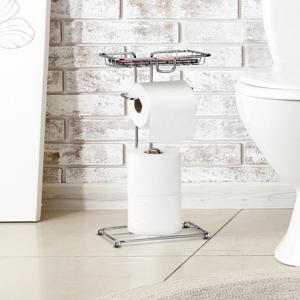 Encontraproduto.com.br - Porta Papel Higiênico De Chão Com Dispenser Celular Prata Arthi