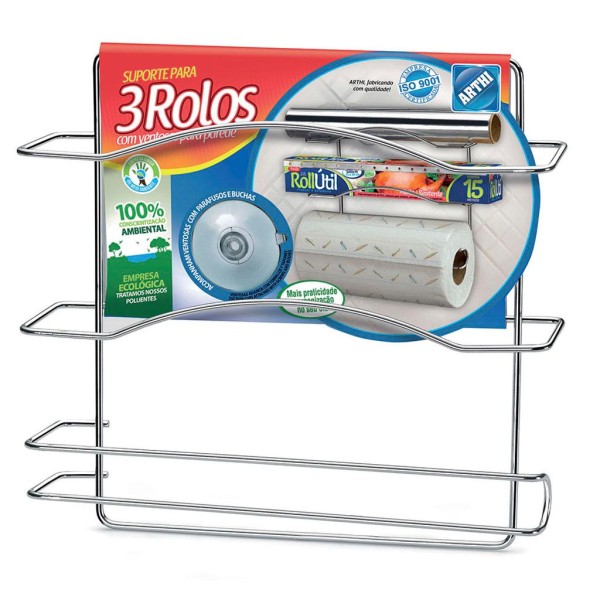 Encontraproduto.com.br - Porta-rolo Cromado com Ventosa Arthi
