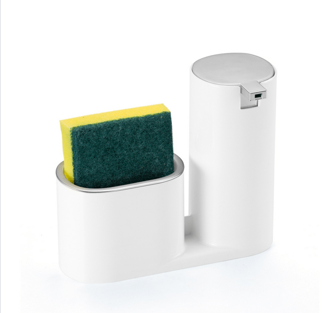 Encontraproduto.com.br - Dispenser Para Detergente E Bucha Branco Com Cromado Linha Conceito
