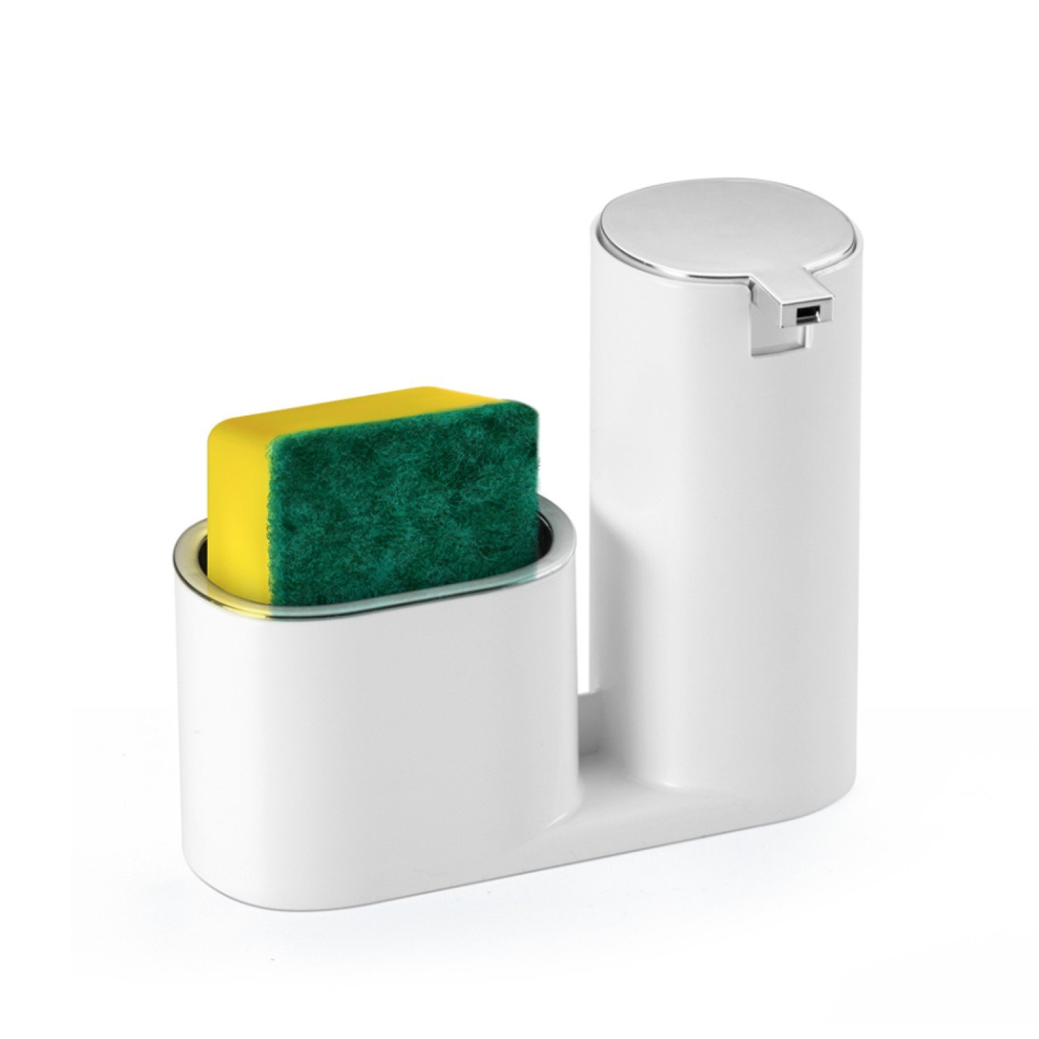 Encontraproduto.com.br - Dispenser Para Detergente E Bucha Branco Com Cromado Linha Conceito