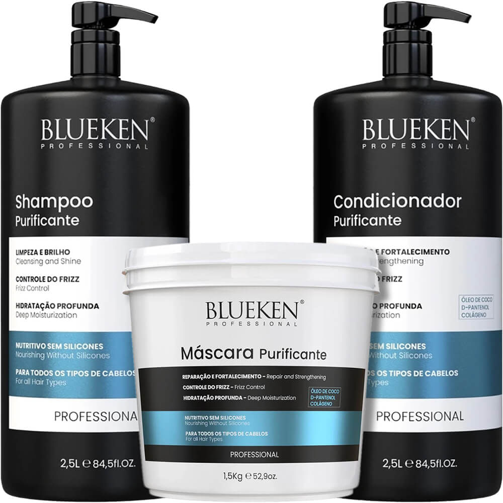 Blueken Purificante Kit - Shampoo 2,5ml + Condicionador 2,5ml + Máscara 1,5kg