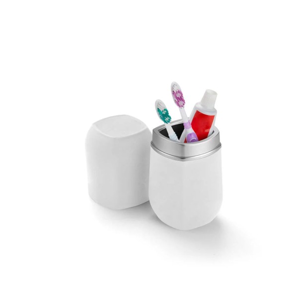 Encontraproduto.com.br - Porta Escova e Creme Dental Branco com Cromado Linha Conceito
