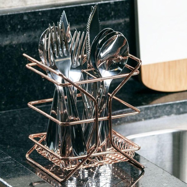 Encontraproduto.com.br - Organizador com Divisórias Suporte De Talheres Rose Gold