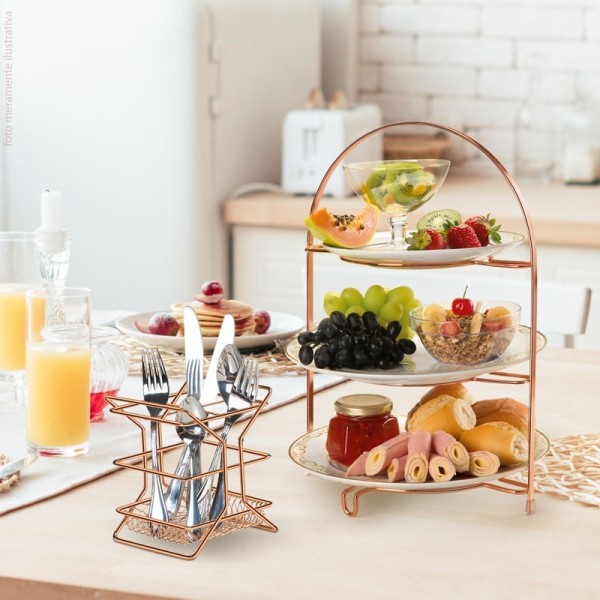 Encontraproduto.com.br - Organizador com Divisórias Suporte De Talheres Rose Gold