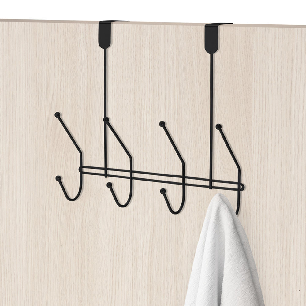 Encontraproduto.com.br - Suporte Arthi para Porta Black com 4 Ganchos Duplos