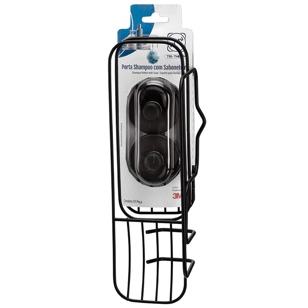 Encontraproduto.com.br - Porta Shampoo Com Saboneteira Dupla Face 3M Preto
