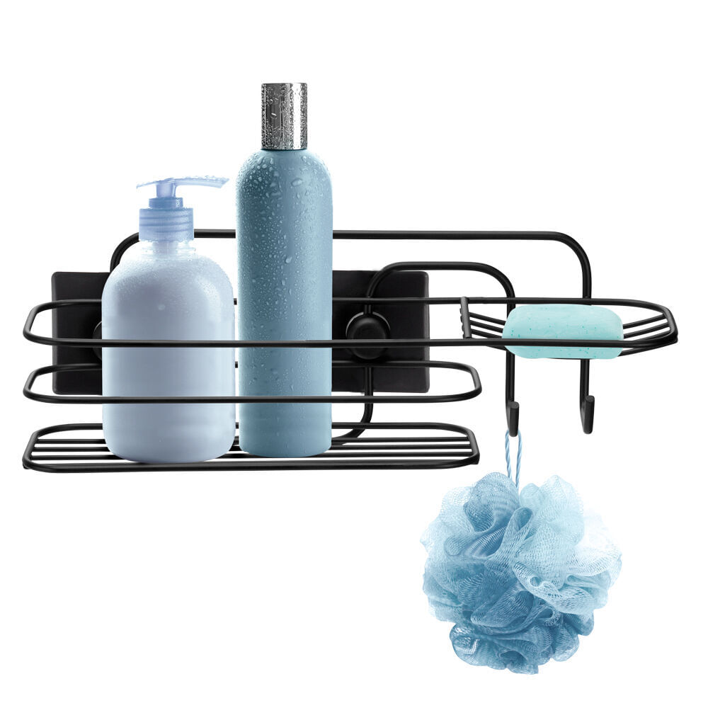 Encontraproduto.com.br - Porta Shampoo Com Saboneteira Dupla Face 3M Preto