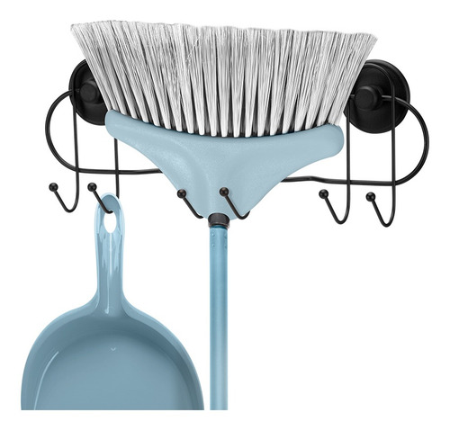 Encontraproduto.com.br - Suporte P/ Vassouras C/6 Ganchos Fixa Sem Furar Parede Arthi Cor Preto