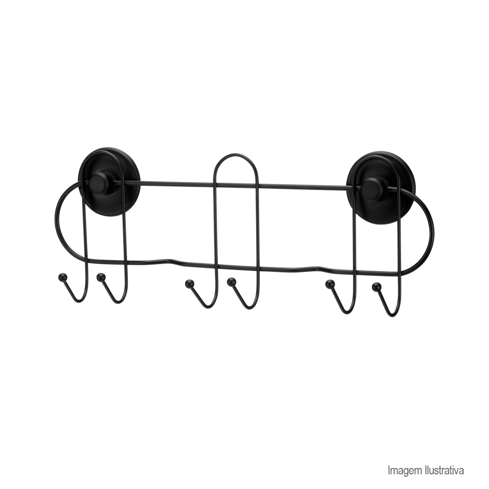 Encontraproduto.com.br - Suporte P/ Vassouras C/6 Ganchos Fixa Sem Furar Parede Arthi Cor Preto