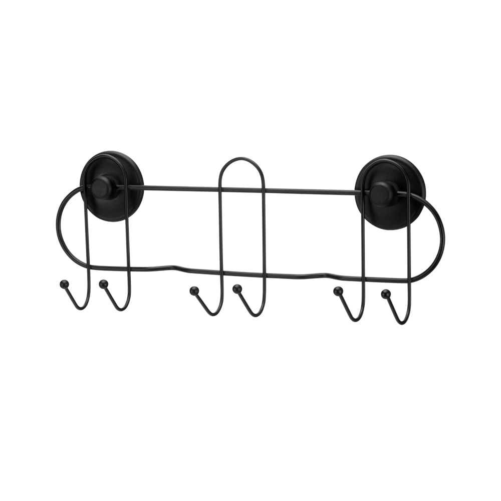 Encontraproduto.com.br - Suporte P/ Vassouras C/6 Ganchos Fixa Sem Furar Parede Arthi Cor Preto
