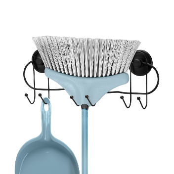 Encontraproduto.com.br - Suporte P/ Vassouras C/6 Ganchos Fixa Sem Furar Parede Arthi Cor Preto