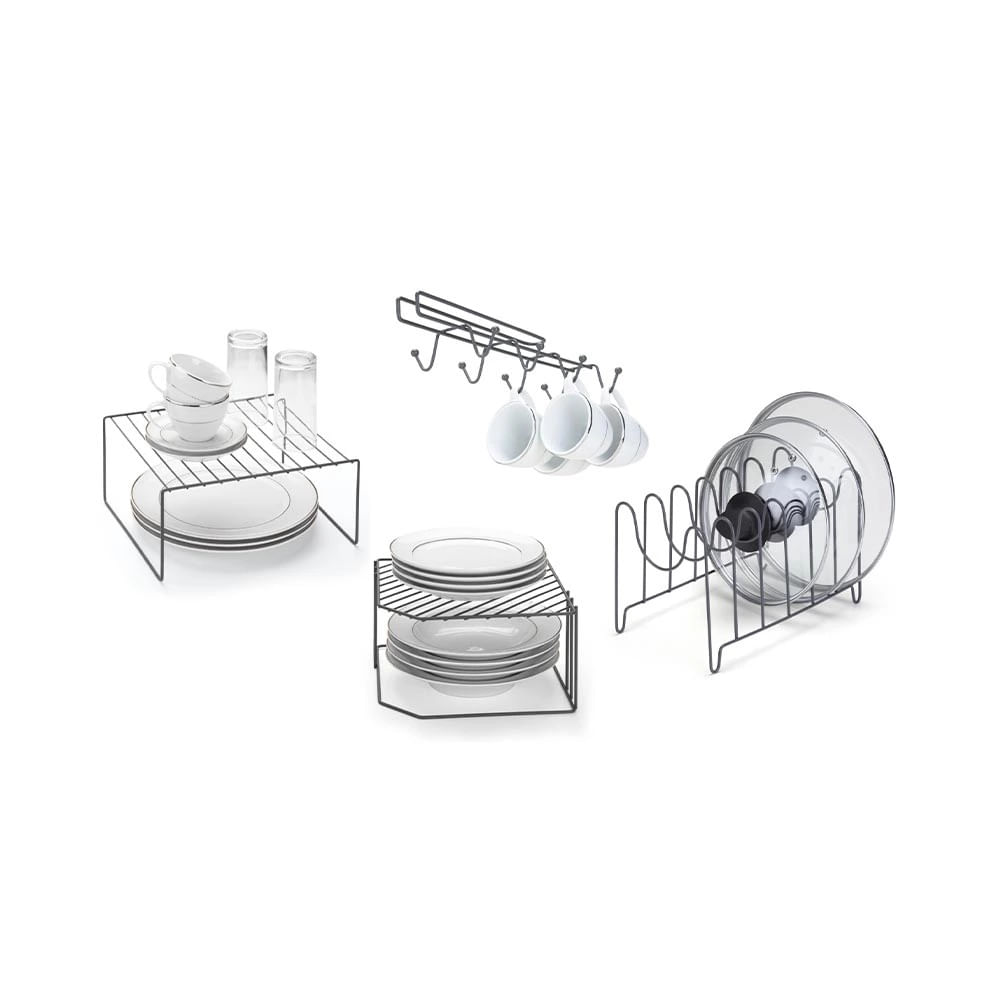 Encontraproduto.com.br - Kit Organização de Cozinha Arthi Krysp com 4 Peças Aço Cinza