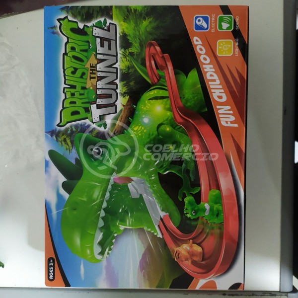 Encontraproduto.com.br - Binquedo Pista Elevador Com Som E Luz Dinossauro Prehistoric The Tunnel - Verde