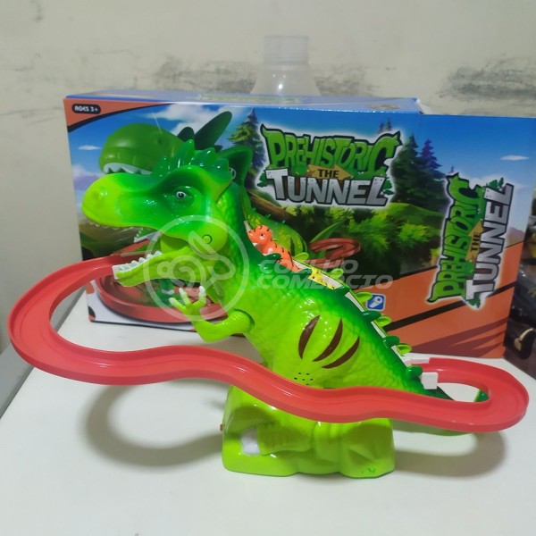 Encontraproduto.com.br - Binquedo Pista Elevador Com Som E Luz Dinossauro Prehistoric The Tunnel - Verde