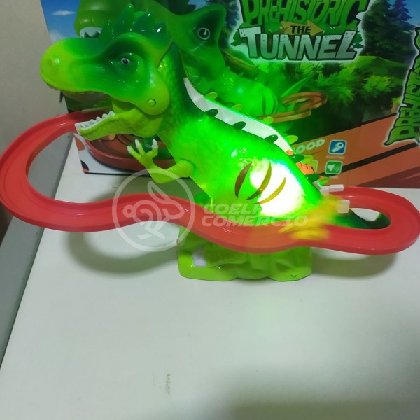 Encontraproduto.com.br - Binquedo Pista Elevador Com Som E Luz Dinossauro Prehistoric The Tunnel - Verde