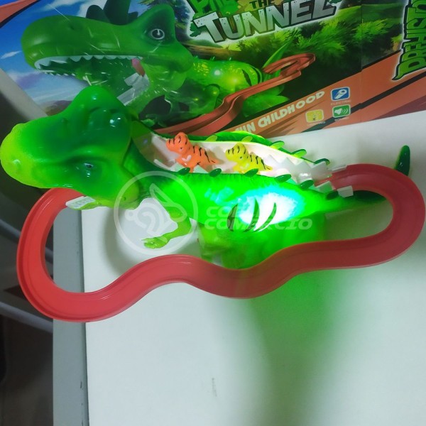 Encontraproduto.com.br - Binquedo Pista Elevador Com Som E Luz Dinossauro Prehistoric The Tunnel - Verde