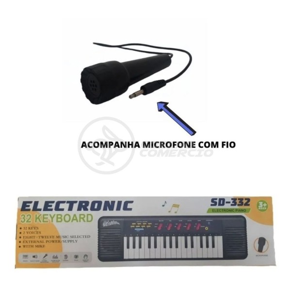 Encontraproduto.com.br - Mini Teclado Piano 32 Teclas Musical Karaokê E Microfone
