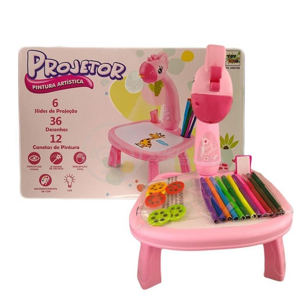 Projetor Para Desenho Infantil Mesa Pintura Girafa Rosa