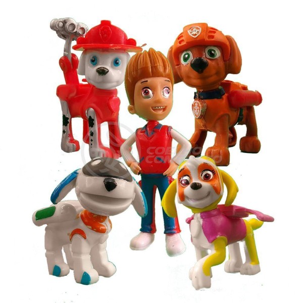 Encontraproduto.com.br - Kit 5 Bonecos Brinquedos Patrulha Canina Com 4 Skate