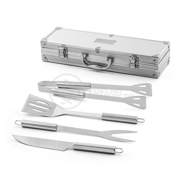 Encontraproduto.com.br - Kit Maleta P/ Churrasco Steak Gourmet Jogo Com 4pçs Inox