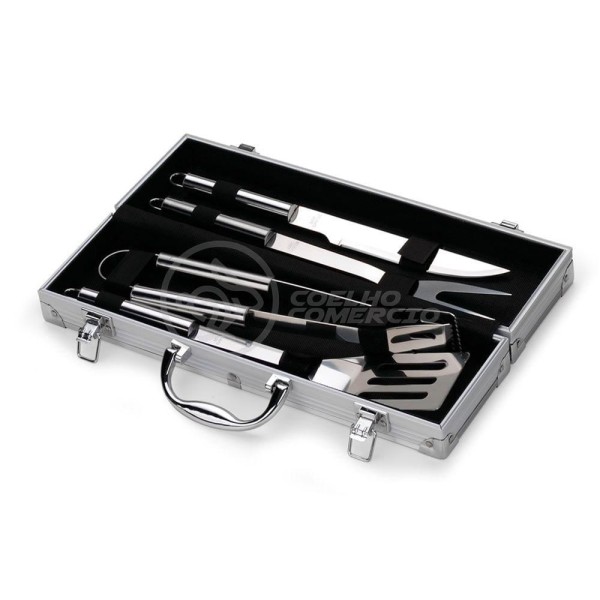 Encontraproduto.com.br - Kit Maleta P/ Churrasco Steak Gourmet Jogo Com 4pçs Inox