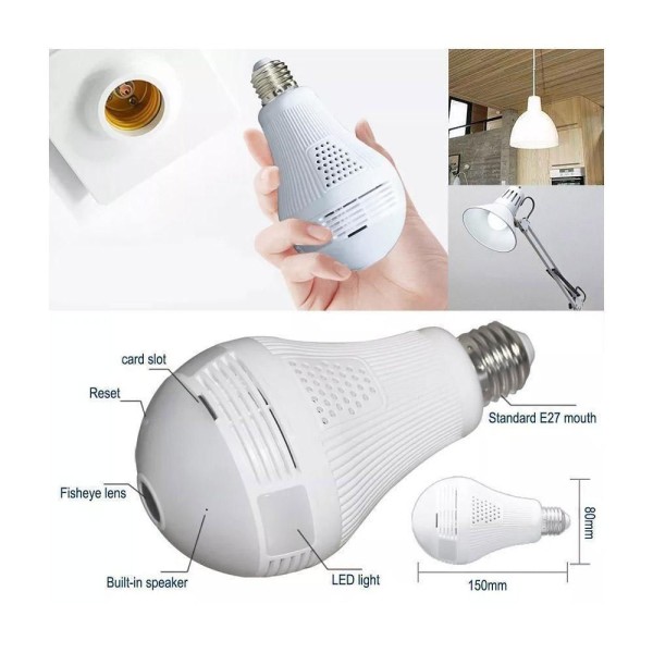 Encontraproduto.com.br - Camera Lampada Ip 360 Hd Panorâmica Led Wifi - 809
