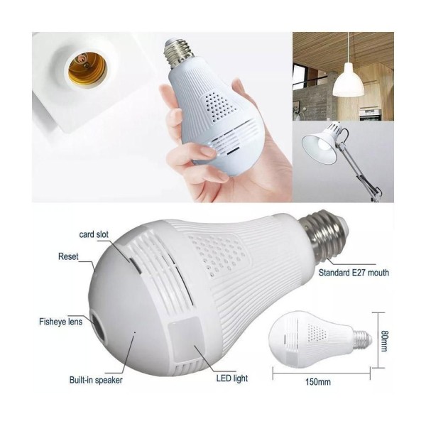 Encontraproduto.com.br - Camera Lampada Ip 360 Hd Panorâmica Led Wifi - 809