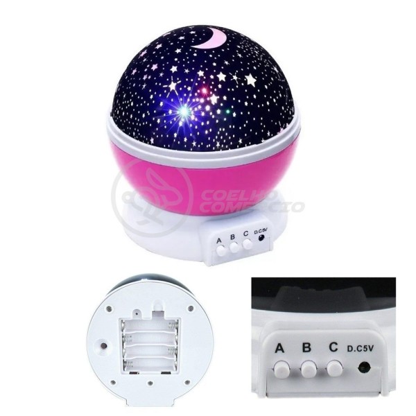 Encontraproduto.com.br - Luminária Projetor Estrelas Galáxia Divertido Céu Rosa