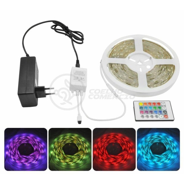 Encontraproduto.com.br - Fita Led 5M Rgb 16 Cores 5050 300 Leds + Fonte + Controle