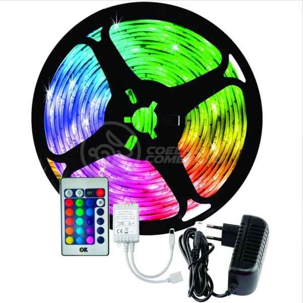 Encontraproduto.com.br - Fita Led 5M Rgb 16 Cores 5050 300 Leds + Fonte + Controle