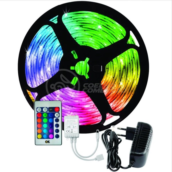 Encontraproduto.com.br - Fita Led 5M Rgb 16 Cores 5050 300 Leds + Fonte + Controle