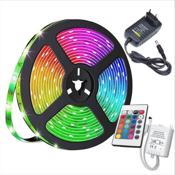 Encontraproduto.com.br - Fita Led 5M Rgb 16 Cores 5050 300 Leds + Fonte + Controle