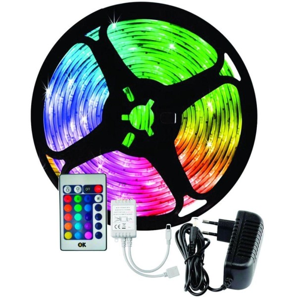 Encontraproduto.com.br - Fita Led 5M Rgb 16 Cores 5050 300 Leds + Fonte + Controle