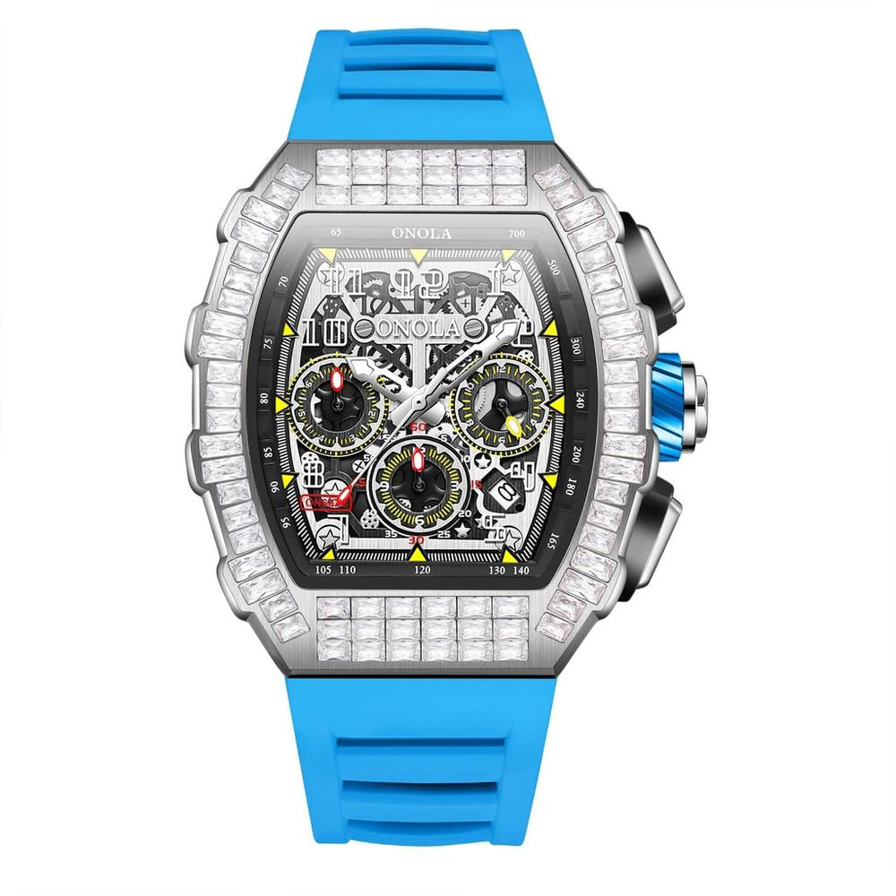 Encontraproduto.com.br - Relógios Mecânicos Totalmente Automáticos Para Homens Fita Impermeável Prata Azul
