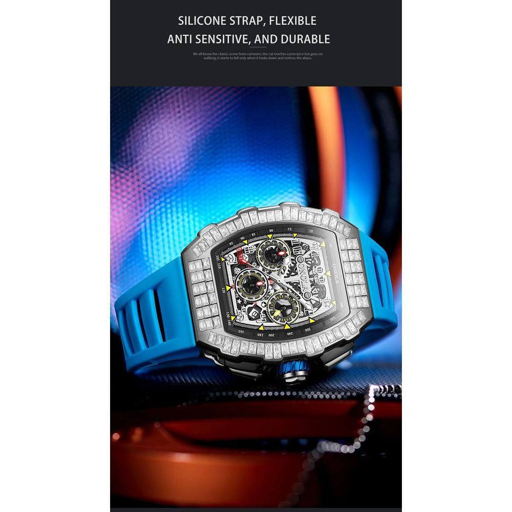 Encontraproduto.com.br - Relógios Mecânicos Totalmente Automáticos Para Homens Fita Impermeável Prata Azul