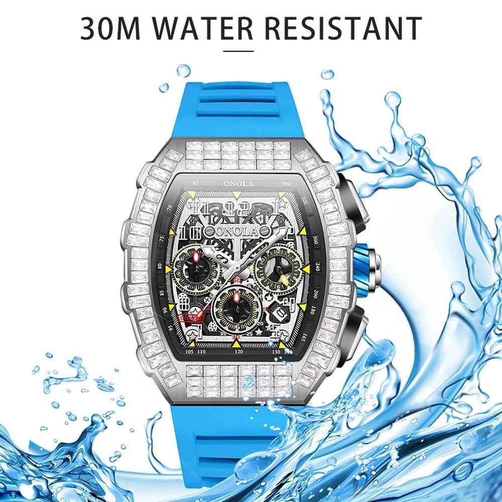 Encontraproduto.com.br - Relógios Mecânicos Totalmente Automáticos Para Homens Fita Impermeável Prata Azul