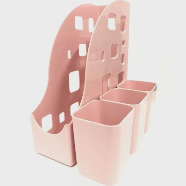 Encontraproduto.com.br - Kit Organizador De Ambiente 4 Em 1 Dello Com Porta Revista E Objetos Rosa Claro