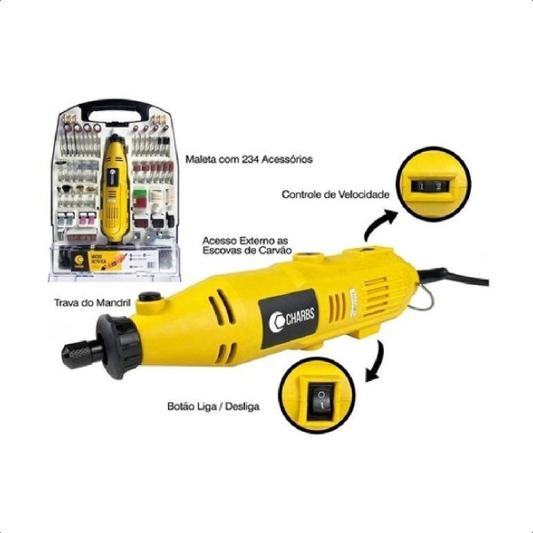 Encontraproduto.com.br - Micro Retífica Com 234 Acessórios E Maleta Mini Furadeira 110v