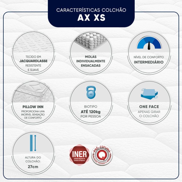 Encontraproduto.com.br - Conjunto Box Solteiro Molas Ensacadas Americanflex AX XS II 88x188x64cm