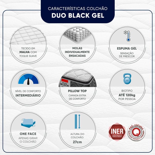 Encontraproduto.com.br - Conjunto Box Super King Molas Ensacadas Americanflex Duo Black Gel III 193x203x65cm