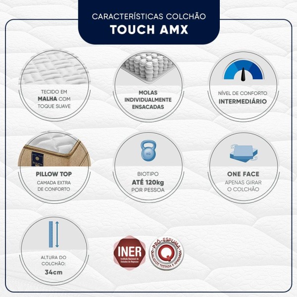 Encontraproduto.com.br - Colchão Solteiro Molas Ensacadas Americanflex Touch Amx 88x188x34cm