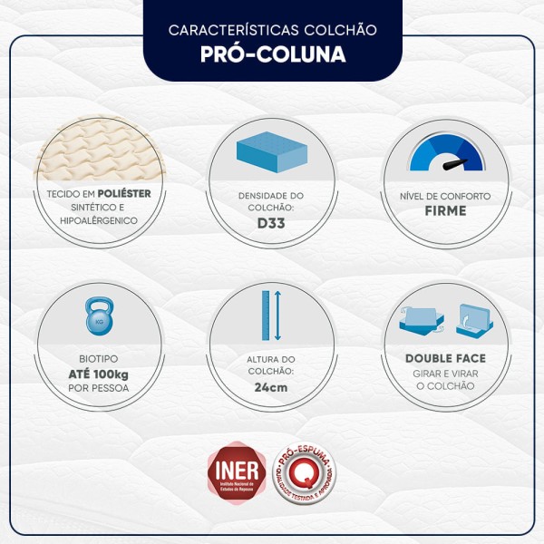 Encontraproduto.com.br - Conjunto Box Baú Casal Espuma D33 Americanflex Pro Coluna II Com Pillow 138x188x64cm