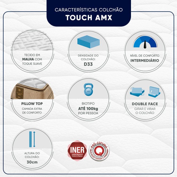 Encontraproduto.com.br - Colchão Solteiro Espuma D33 Americanflex Touch Amx 100x200x30cm