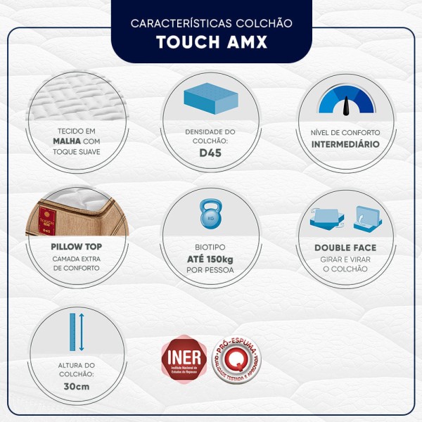 Encontraproduto.com.br - Conjunto Box Queen Espuma D45 Americanflex Touch Amx 158x198x68cm