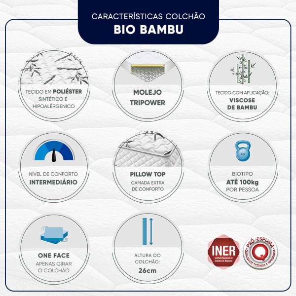 Encontraproduto.com.br - Conjunto Box Solteiro Molas TriPower Americanflex Bio Bambu 100x200x63cm