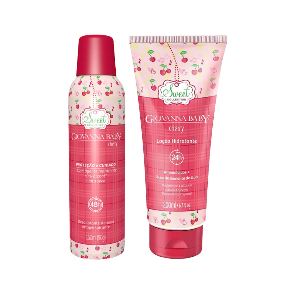 Encontraproduto.com.br - Kit Beleza Giovanna Baby Desodorante Aerossol Cherry 150ml + Giovanna Baby Loção Hidratante Desodorante Sweet Cherry 200ml