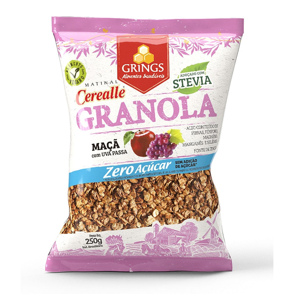 Encontraproduto.com.br - Cerealle Granola Grings Sabor Maçã e Uva Embalagem 250g