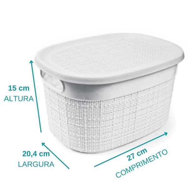 Encontraproduto.com.br - Cesto Juta Europa Branco Pequeno com Tampa 5,3 Litros Ref. 268 Nitron