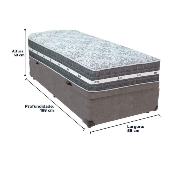 Encontraproduto.com.br - Cama Box Com Baú Cinza E Colchão Solteiro Black Grafit Anjos