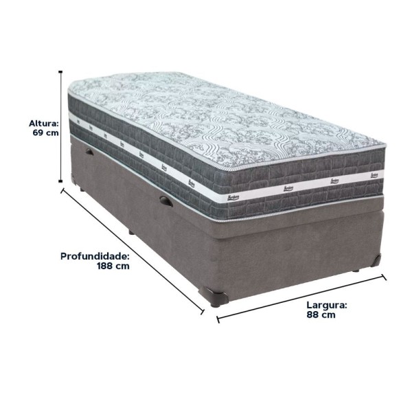 Encontraproduto.com.br - Cama Box Com Baú Cinza E Colchão Solteiro Black Grafit Anjos